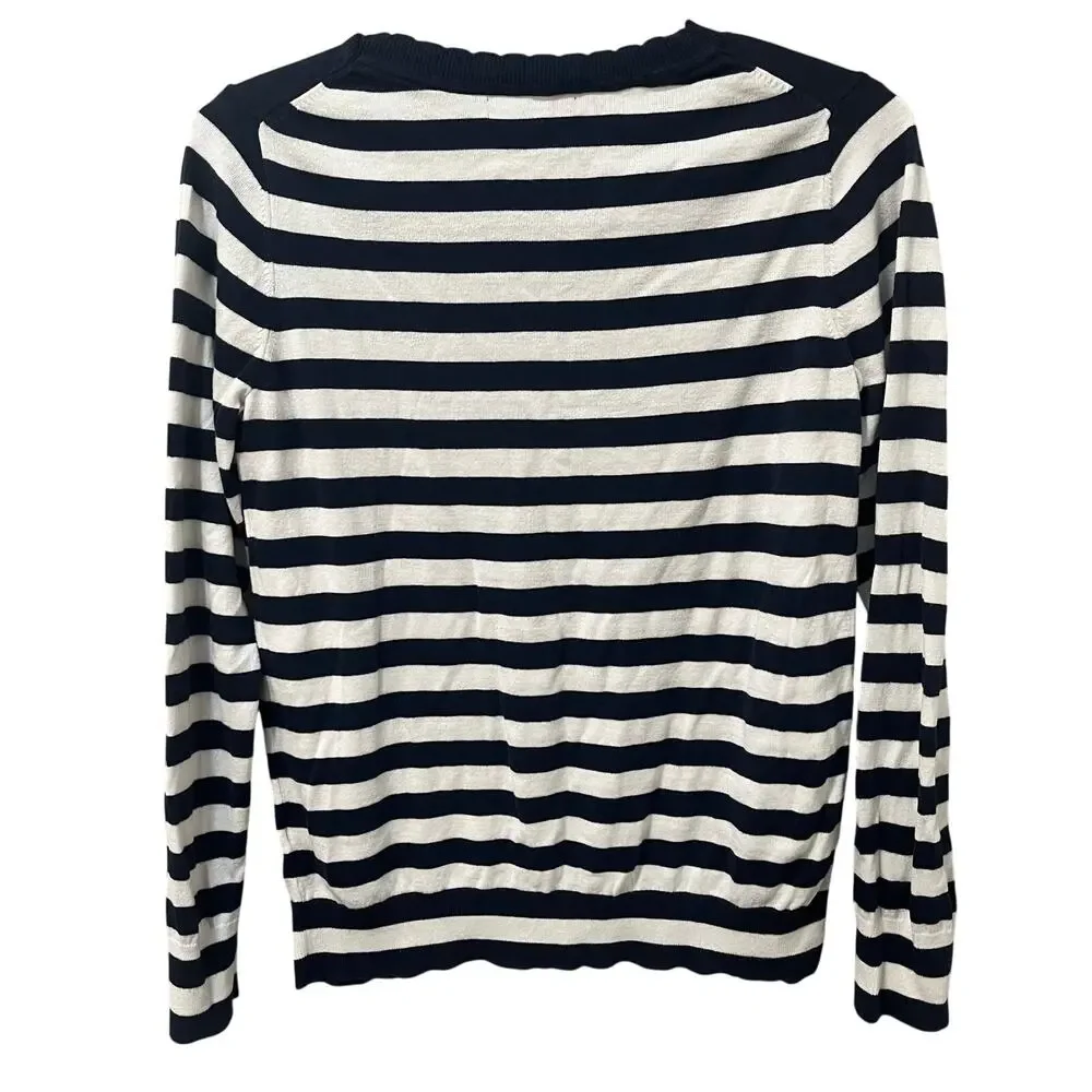 Banana Republic Factory Long Sleeve Scalloped Edges Sweater Navy/White Small - Picture 2 of 7